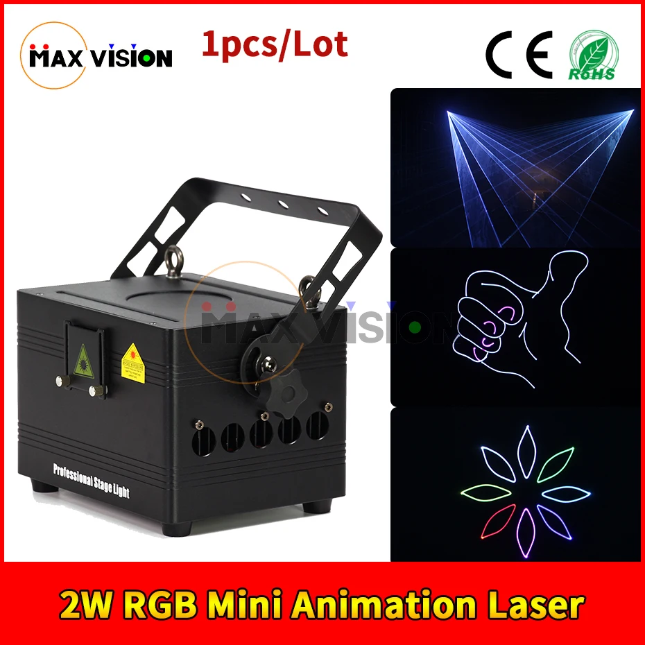 

1pc 2W RGB Animation Laser Stage Light Programmable Projector Led Dmx Dj Light For Disco Bar Nightclub
