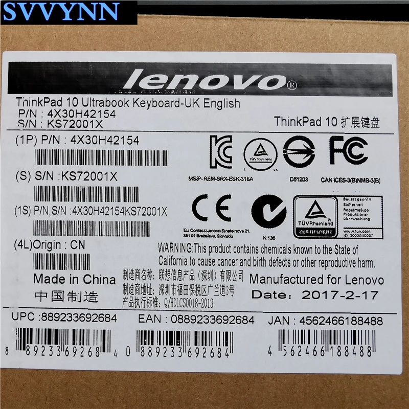 Для lenovo Thinkpad 10 ультрабук клавиатура-Великобритания Englisk клавиатура KS72001X 03X9094