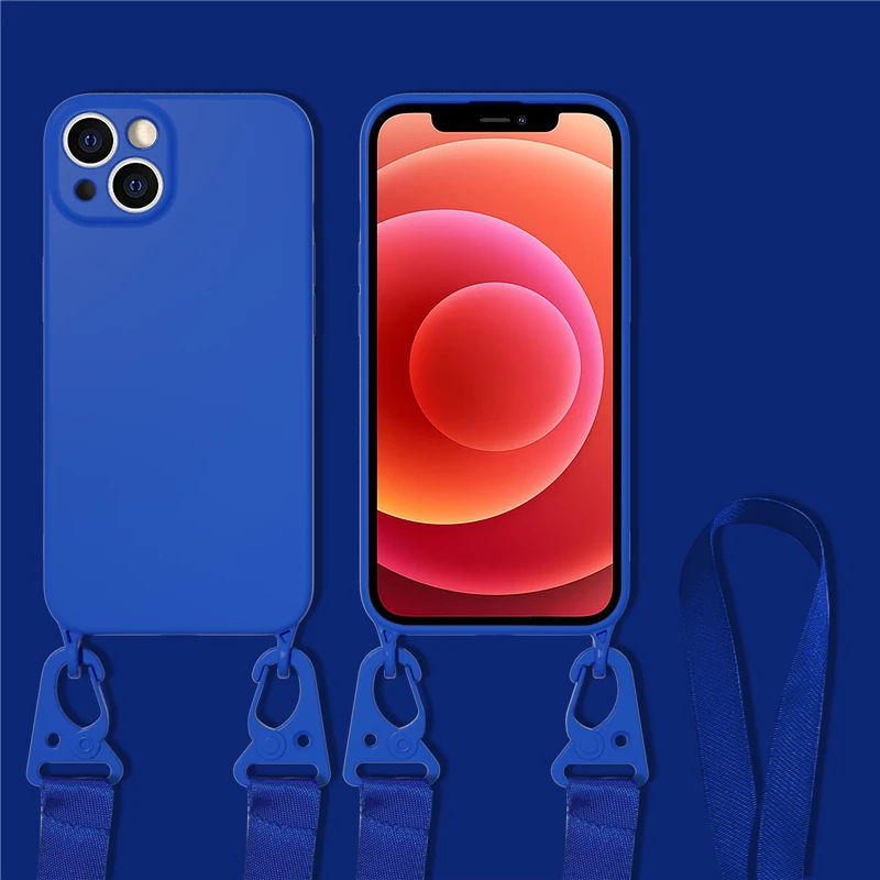 thumbnail image 1 of Crossbody Lanyard Cord Rope Strap Necklace Case For iPhone 11 12 13 14 15 Pro Max Mini XS X XR 7 8 Plus SE Liquid Silicone Cover, 1 of 5