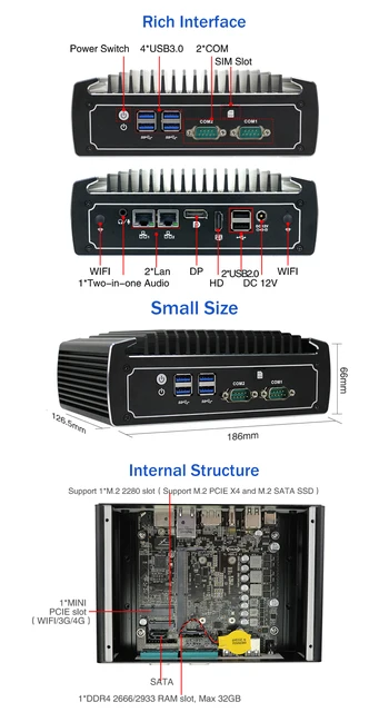 Yanling-Mini PC industriel sans ventilateur, Intel Core i3-1010u, faible  consommation, client léger, 2 ports LAN, système d'exploitation Windows 11  - AliExpress