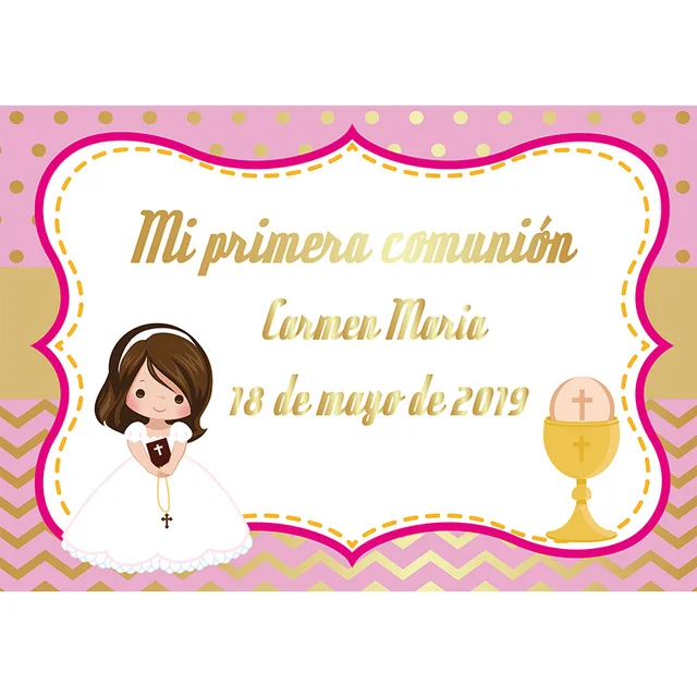 Allenjoy First Holy Communion Backdrop Boy Girl Dots Stripes Party Background Banner Photocall Photography Decoration Vinyl SM2I-00001
