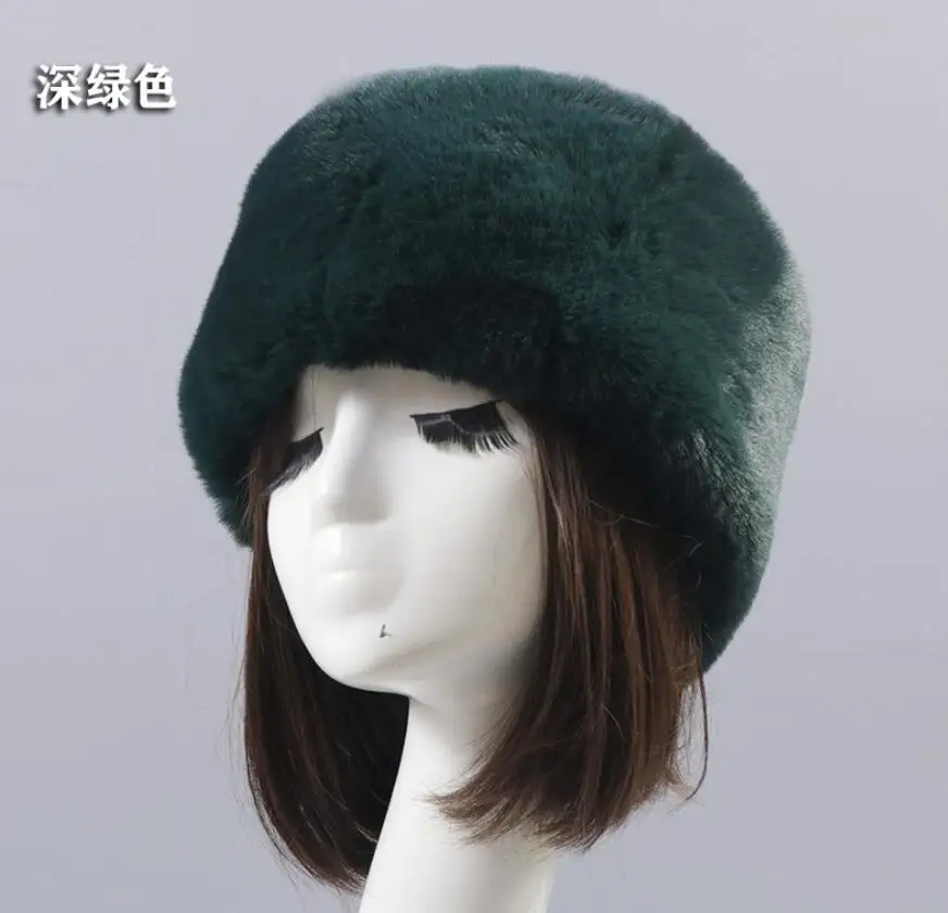 Dark green Женская леопардовая Русская Шапка из искусственного меха, одноцветная меховая шапка авиатора, Охотничья шляпа, теплая зимняя леопардовая меховая шапка-бомбер, ушанка, защита ушей - Цвет: Dark green