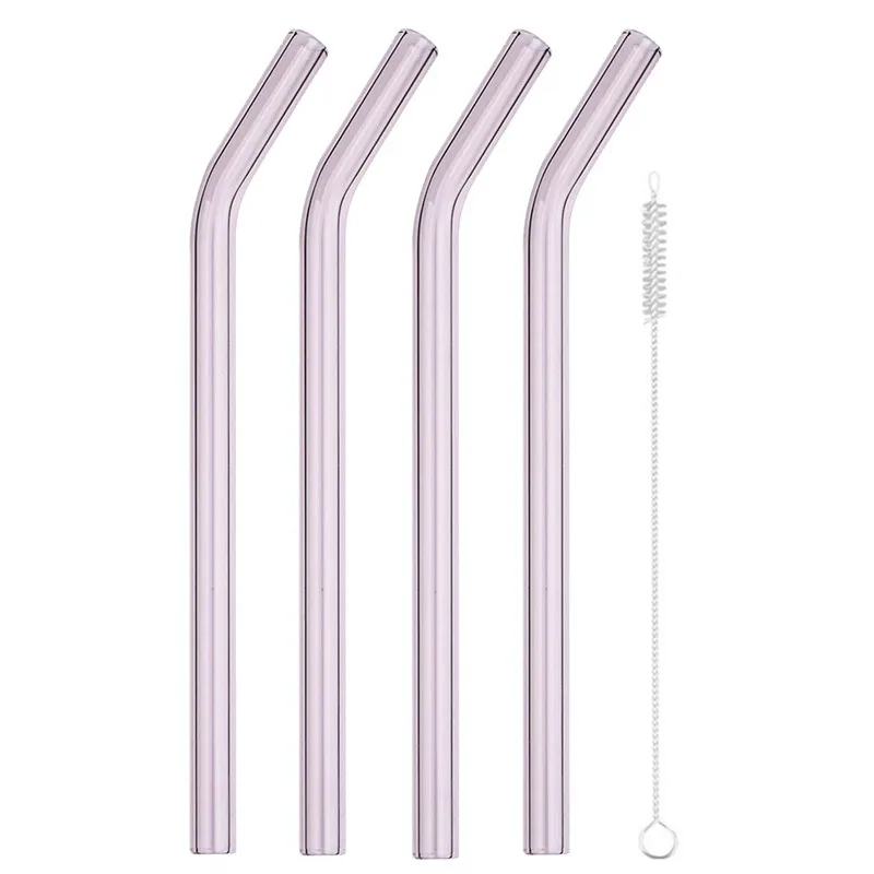 4pcs pink 4 шт стеклянная соломинки многократного использования питьевая стеклянная трубка экологически чистая с чистящей щеткой события партия поддерживает поставки - Цвет: 4pcs pink