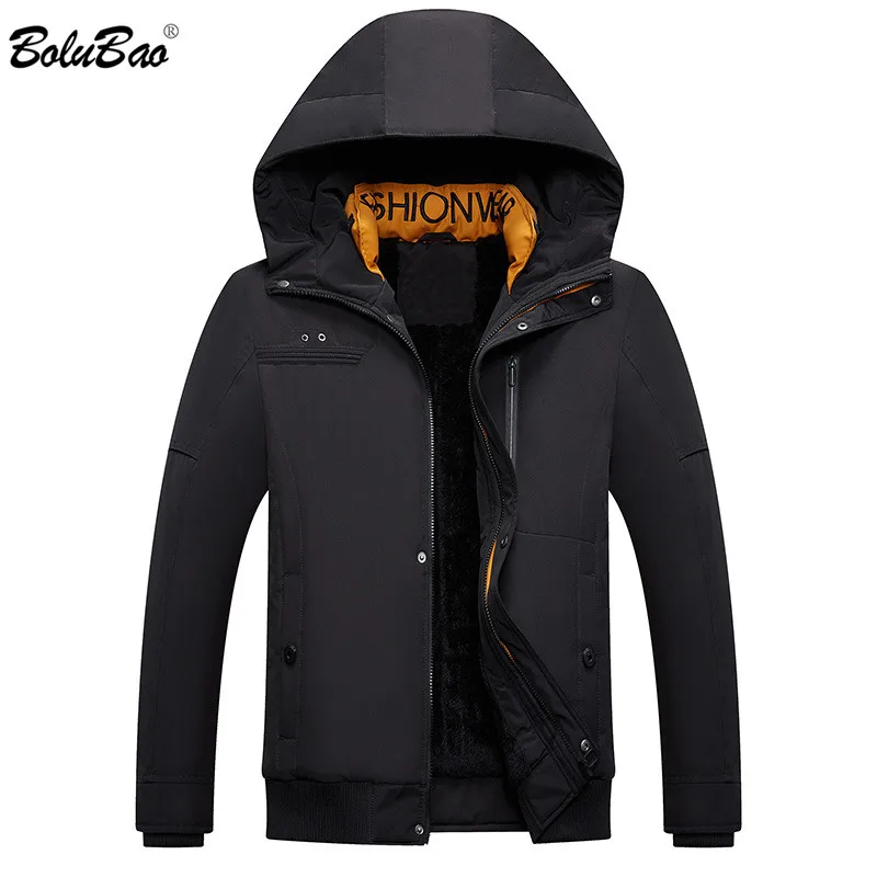 

BOLUBAO Men Hooded Winter Parka Jacket Male Waterproof Windproof Solid Color Coat Mens Lined Letter Print Parkas