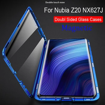 Перейти на Алиэкспресс и купить Для zte Nubia Z20 NX627J Магнитный чехол 360 Передний + задний двухсторонний 9H чехол из закаленного стекла для Nubia Z20 NX627J металлический бампер чехол