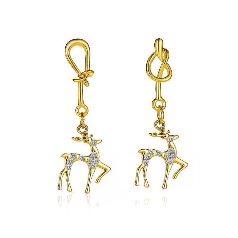 

VILAGE New 2021 Cute Fashion Elk Earrings Filled Cubic Zirconia Jewelry Gold Simple Christmas Gift Party Jewelry
