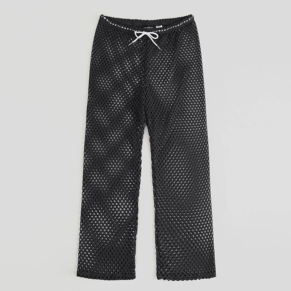 Men's Fashion Sexy Transparent Mesh Pants Drawstring Breathable Trousers Fashion Loose Casual Pajama Pants
