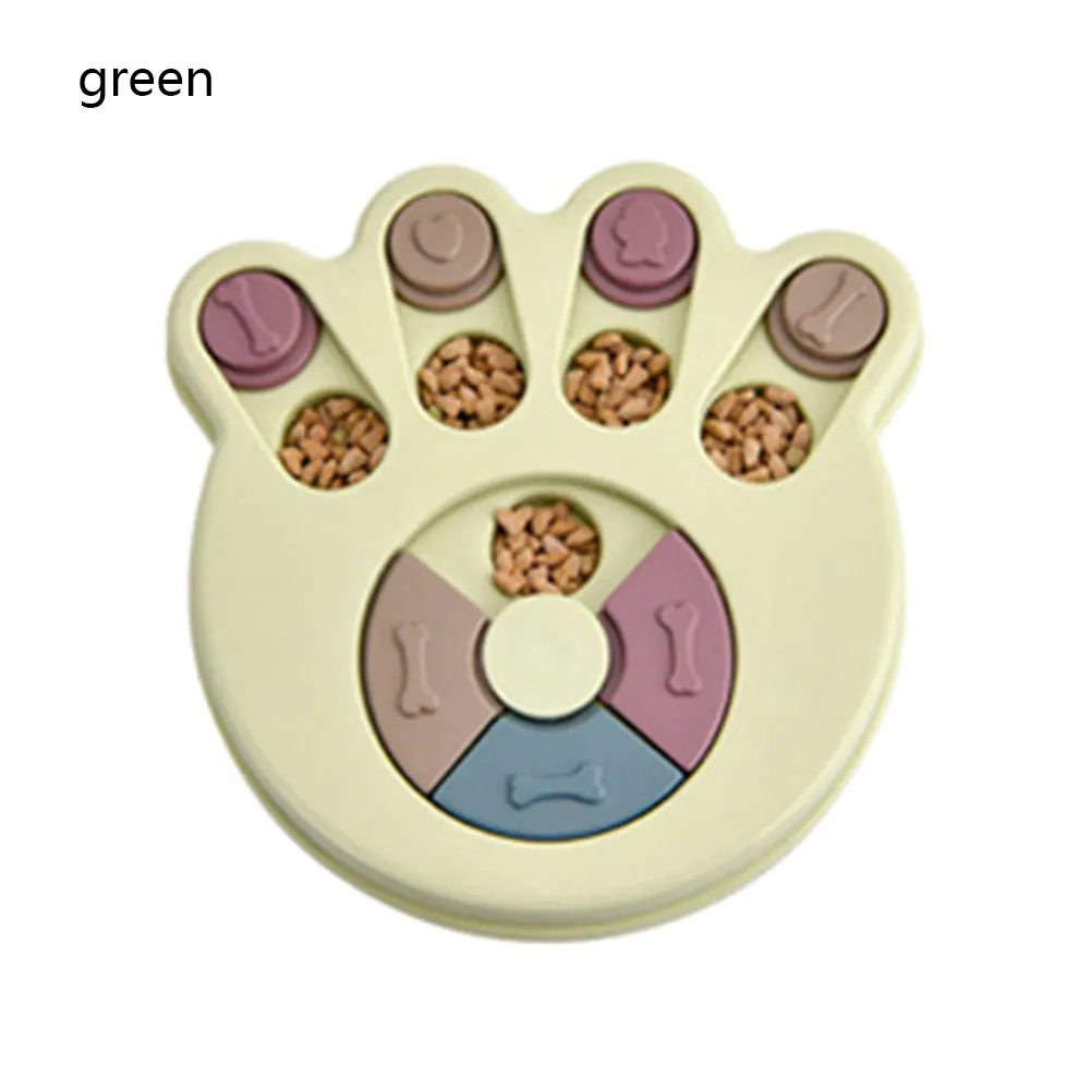 green plastic paw Деревянные интерактивные игрушки для собак, антидроссельная кормушка для собак, миска для щенков, дозатор для еды, обучающая игрушка для кормления - Цвет: green plastic paw
