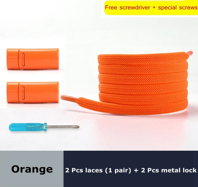 Magnetic lock Elastic Shoelaces Flat Of Sneakers No tie Shoe Laces Metal locking Easy to put on and take off Lazy Shoelace Orange