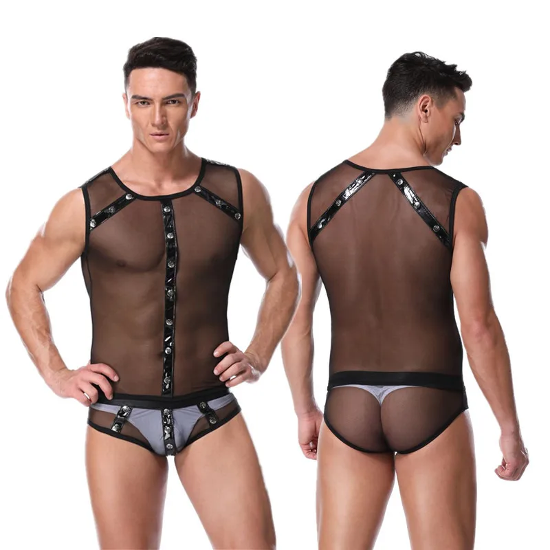 

Sexy Lingerie Tight Flirt Seamless Onesie Men Passion Uniform Nightclub Bar Pole Dancing Performance Footman