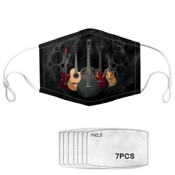 

3D Guitar Pattern Unisex 7 Filters Outdoor Mascarilla Music Print Soft Dust Protection Mouth Cover Maske