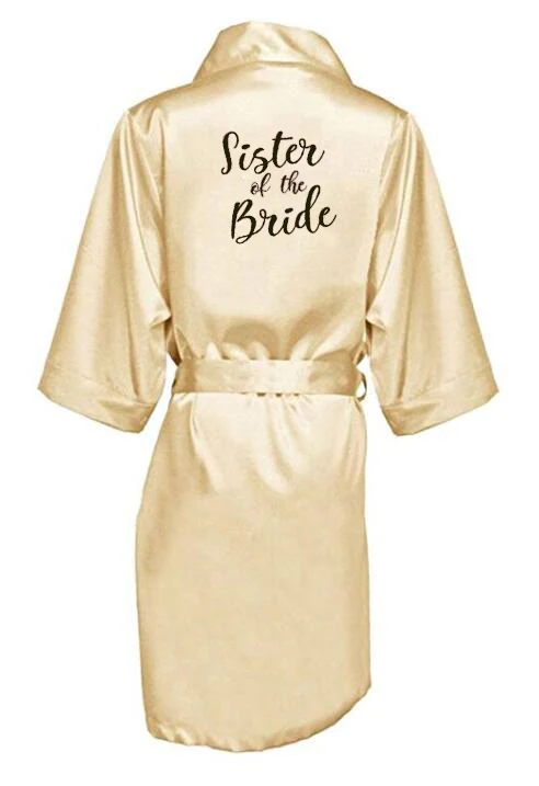 champagne gold robe bride satin kimono robe women wedding sister of the bride printing bridesmaid bridal party robes