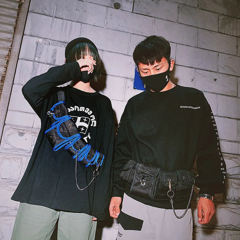 

2019 hip hop fashion bullet bag mesh chain diagonal bag chicken tactical bag