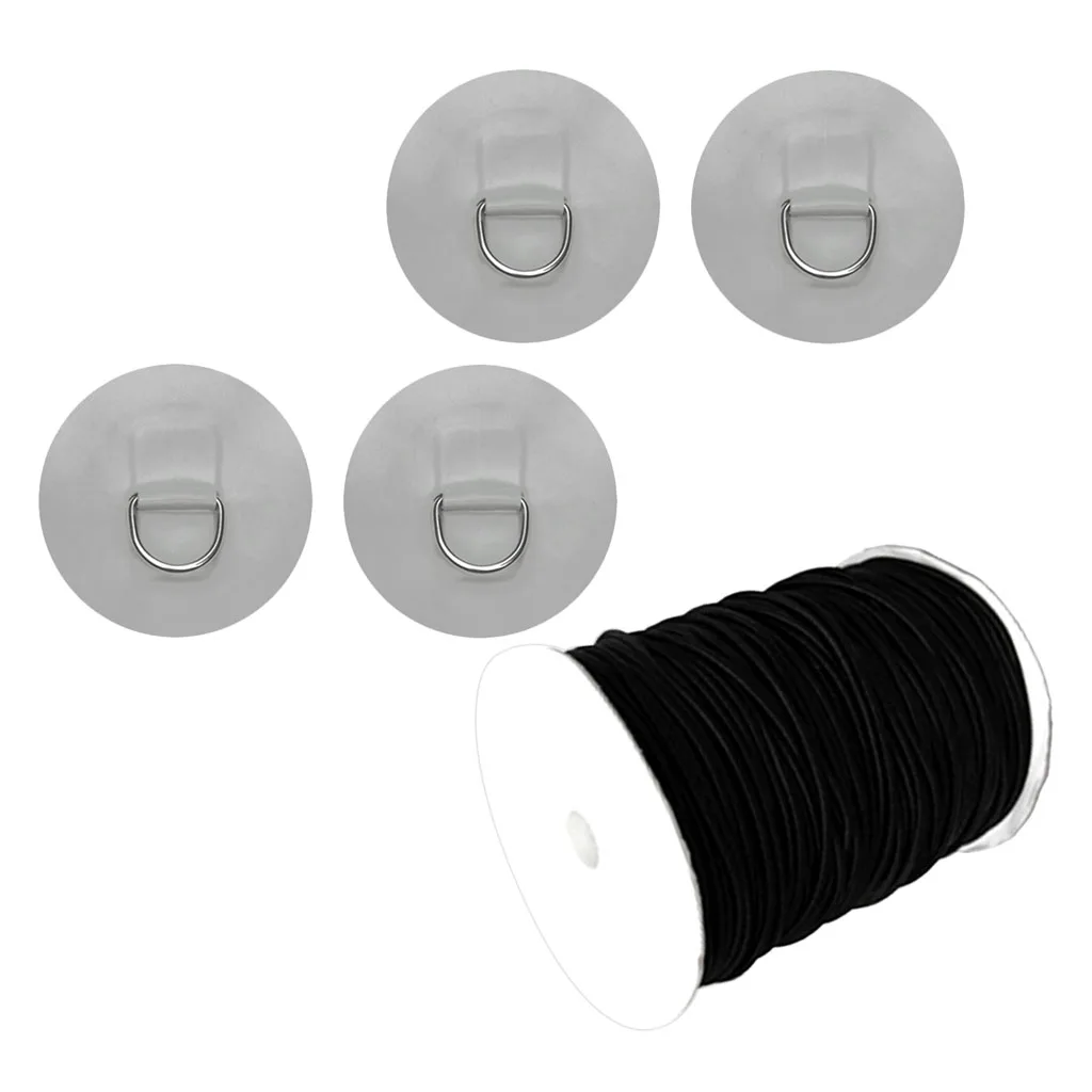 Stand Up Paddleboard SUP Bungee Deck Rigging Kit, 5mm x 5m Elastic Shock Cord 4 Pcs Stainless Steel D Ring Patch