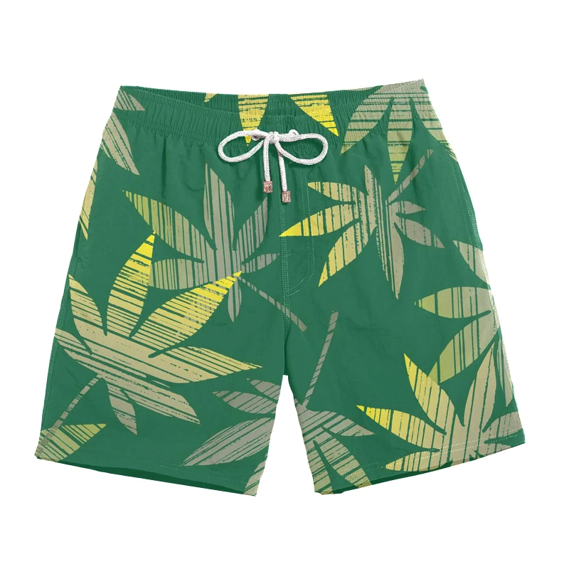 Зеленые шорты с изображением листьев, мужские летние 3D короткие штаны,, пляжные шорты, Homme, повседневный стиль, свободные эластичные, модная брендовая одежда