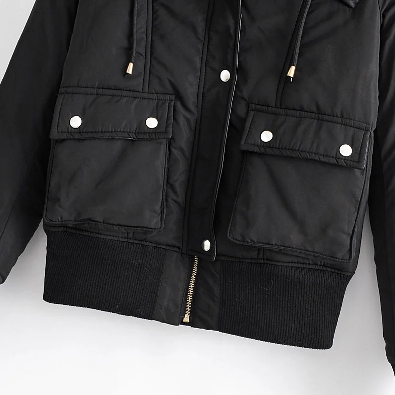RR Hooded Solid Parkas Women Fashion Faux Raccoon Fur Coats Women Elegant Pockets Cotton Jackets Female Ladies JG