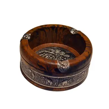 

Round Wooden Cigarette Ashtray Vintage Ash Tray Case Elephant Pattern Table Decoration For Home Office Ashtray Ash Trays