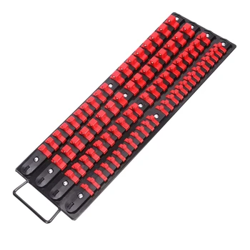 

80-Piece Portable Socket Organizer Tray, 1/4-Inch, 3/8-Inch, 1/2-Inch,Heavy Duty Socket Rail, Black Rails with Red Clips