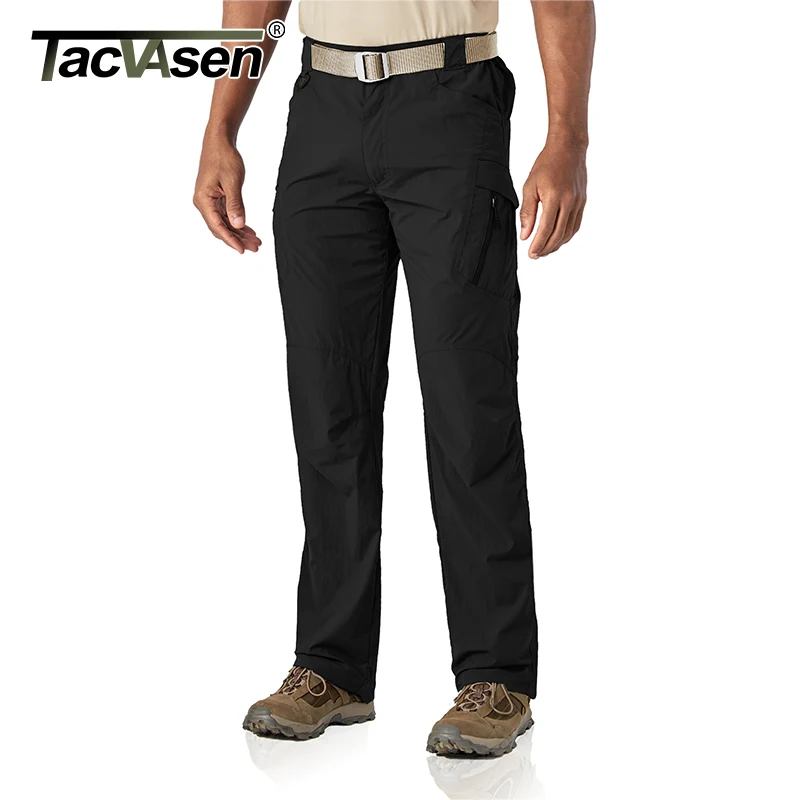 TACVASEN Summer Quick Dry Pants Men Stretch Fabric Cargo Pants Multi-Pockets Outdoor Trousers Lightweight Workout Hiking