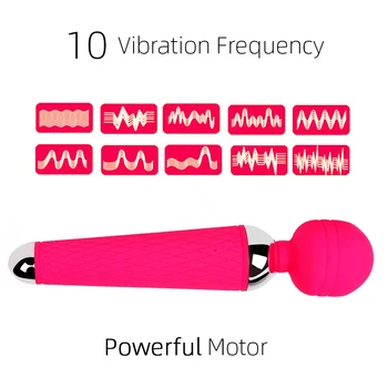 Female USB Recharge Vibrator Massager Magic Wand Powerful G Spot Clitoris Stimulator Vibrating Adult Sex Toys for Women 4