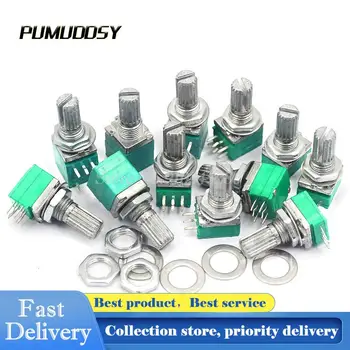 

5PCS/LOT 5pin RV097NS B50K 50K single linked potentiometer with a switch audio power amplifier sealing potentiometer handle 15mm