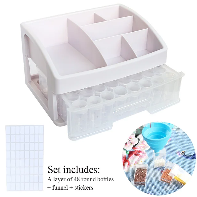 New Multifunction Drawer Organizer Box Diamond Painting Craft Storage Container Embroidery Accessoires Tools Bead Storage Case round 48 bottle