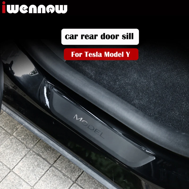 

2pcs/set ABS For Tesla Model 3 Model Y ModelY Original Car Rear Door Sill Decoration Sticker Accessories Pedal Protection Strip