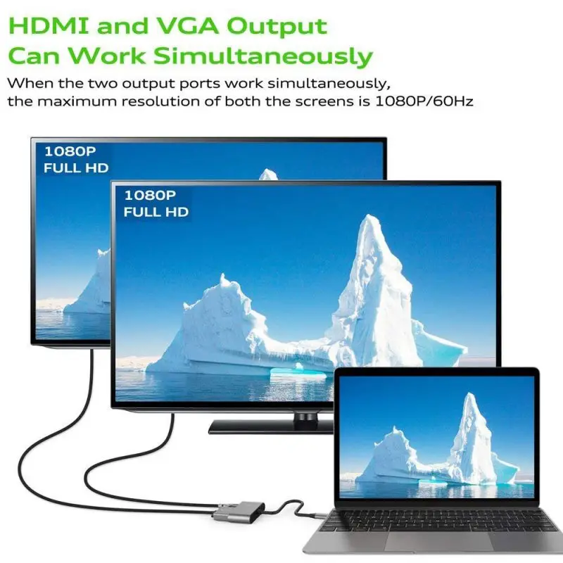 Алюминиевый сплав USB3.1 два в одном совместимый type-c адаптер HDMI VGA высокой четкости соединительный кабель EP чип w