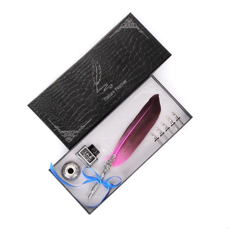 Pink Европейская Подарочная коробка для ручек с водяным пером, короткая ручка для волос+ держатель для ручки+ чернила+ наконечник для ручки, набор канцелярских принадлежностей, гладкая головка для ручки - Цвет: Pink