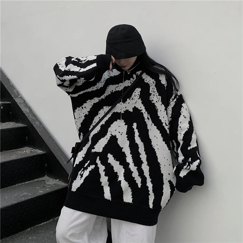 photo color pullover Woherb, новинка, модные пуловеры с принтом зебры, джемпер с круглым вырезом и длинным рукавом, полосатый свитер для женщин, осенне-зимняя одежда, корейский стиль 91286 - Цвет: photo color pullover
