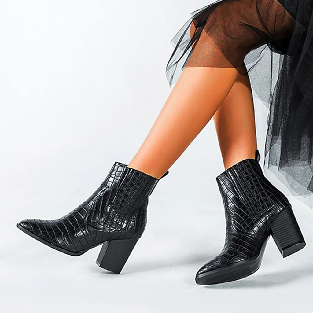 

2019 New Women Boots Winter Mid-calf Boots Strange Style High Heel Western Boots Pointed Toe Shoes Ladies Autumn Size 35-43#J30
