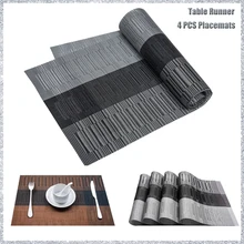 Tapis antidérapant pour Table à manger 30x180cm, ensemble de 4 sets de Table en PVC, gris, noir, imperméable