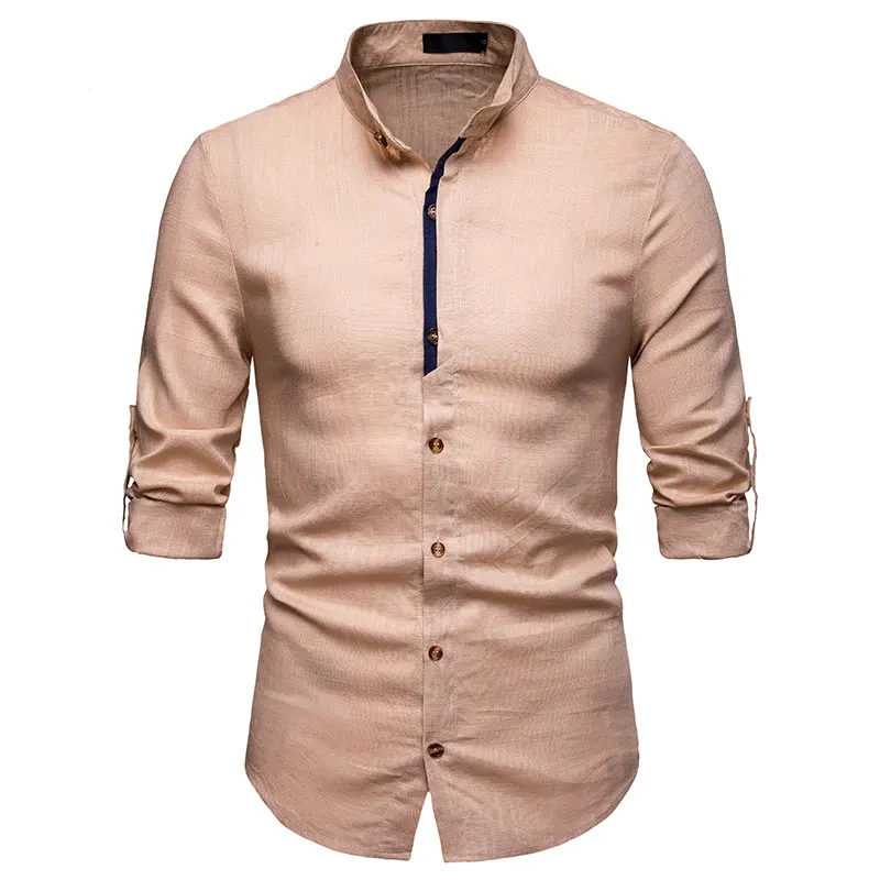 Khaki Мужские одноцветные Топы классического кроя, рубашка, модная уличная одежда, социальная одежда, деловое платье, хип-хоп, мужские топы, Харадзюку, удобные - Цвет: Khaki