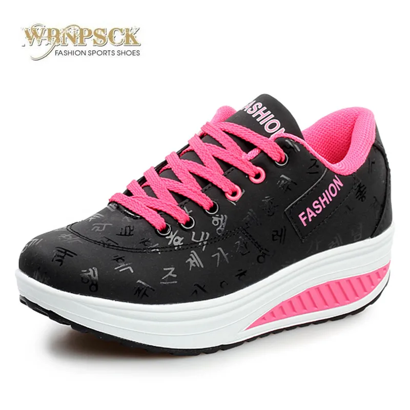 Skup Gorące damskie trampki 2019 oddychające wodoodporne kliny platforma Vulcanize buty kobieta Pu skórzane damskie obuwie Tenis Feminino