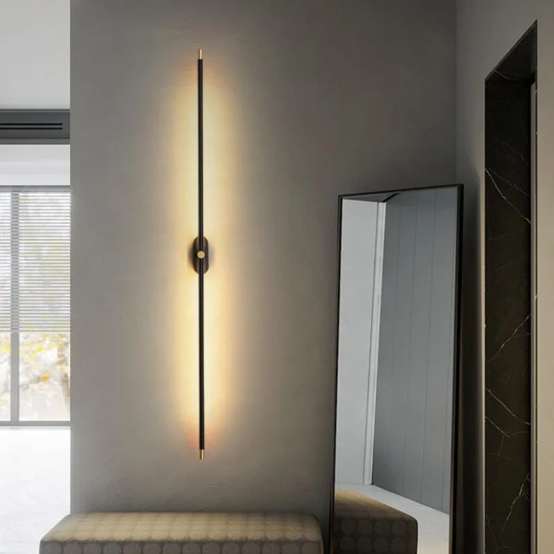 wireless wall lights Modern simple linear tube LED wall lamp up down background opposite wall light LED bedside foyer corridor black gold LED sconce art deco wall lights