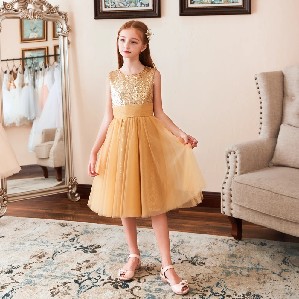 

Elegant Flower Girl Dress For Weddings Knee-length Sequin Communion Girls Pageant dresses Vestido Primera Comunion 2018