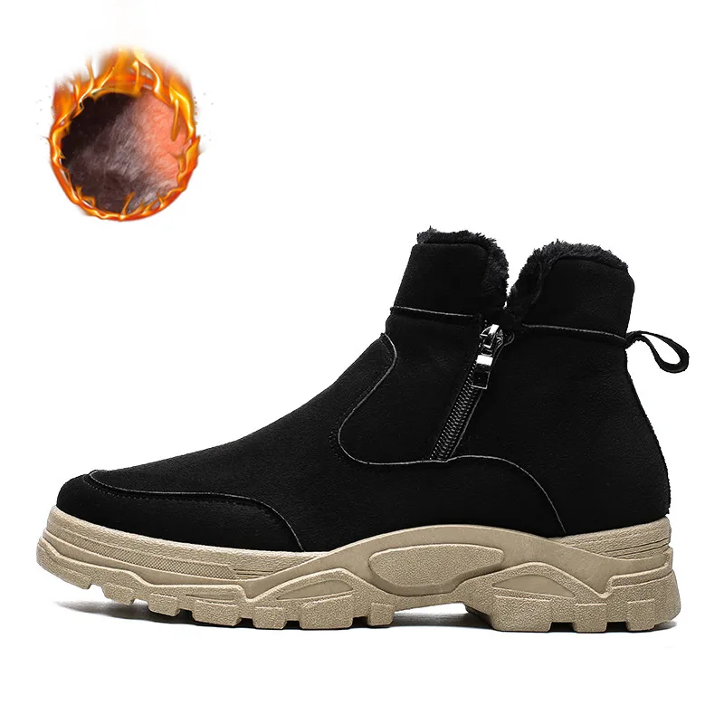 Men's Boots Winter High Top Top Selling Plush Luxury Warmth Cotton Shoes Ankle Boots Thick-sole Non-slip Men's Shoes - Color: black with fur