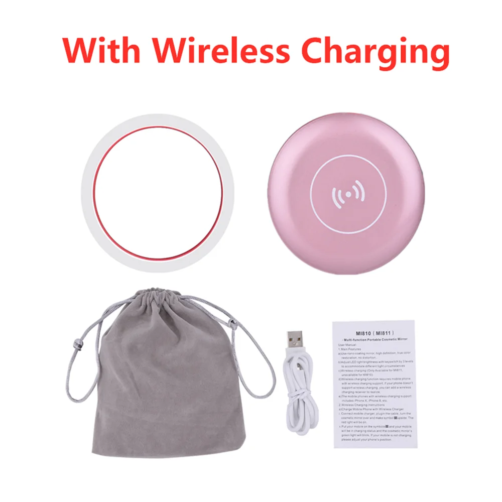Charger Rose Gold Регулируемый светодиодный мини круговой зеркало для макияжа портативное карманное освещение для путешествий косметическое зеркало USB Беспроводная зарядка - Цвет: Charger Rose Gold
