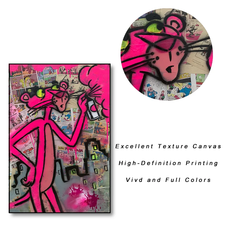 Pink Panther Pop Art Graffitti Printed on Canvas • CanvasPaintArt