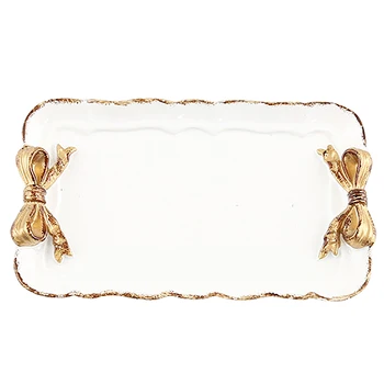 

2 Set European Style Bow Cake Storage Trays Makeup Organizer Dessert Plate Square Decor Tray Kitchen Storage Trays 12X20Cm, 1 Se