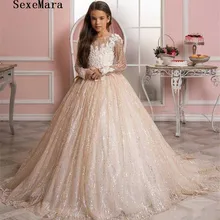 Новое Детское представление банкетного платья цвета шампанского кружевное бальное платье с цветочным узором для девочек на свадьбу, платья для первого причастия для девочек