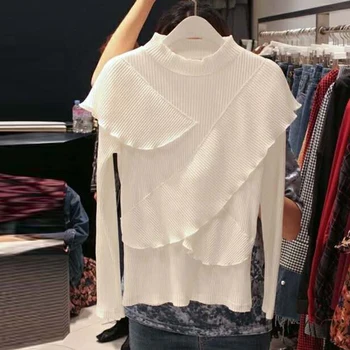 

2020 Spring and Autumn Sweet T Shirts Women Irregular Ruffled Fashion Casual T Shirts Female Soldi Color Cotton Slim Tops Female