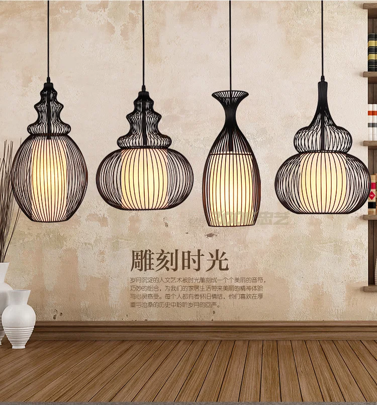 

Classical Iron Pendant Lights Gourd Shape Mesh for Restaurant Living Room Study Teahouse Kitchen Loft Decor Lamp E27 LED Lights