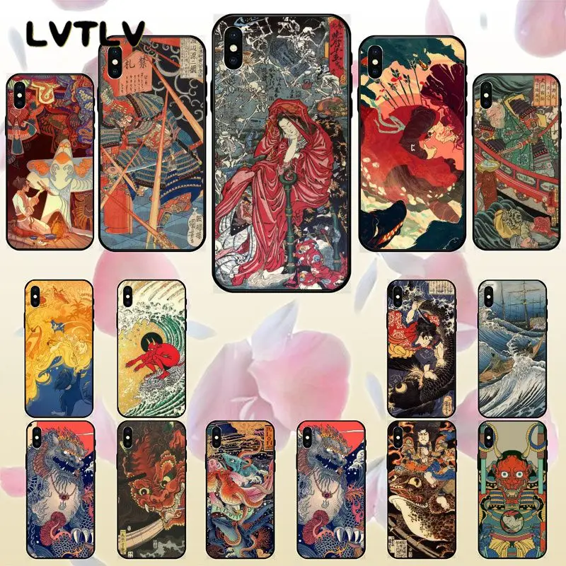 LVTLV японский самурайский ТПУ Черный чехол для телефона iPhone 11 pro XS MAX 8 7 6 6S Plus X 5 5S SE XR