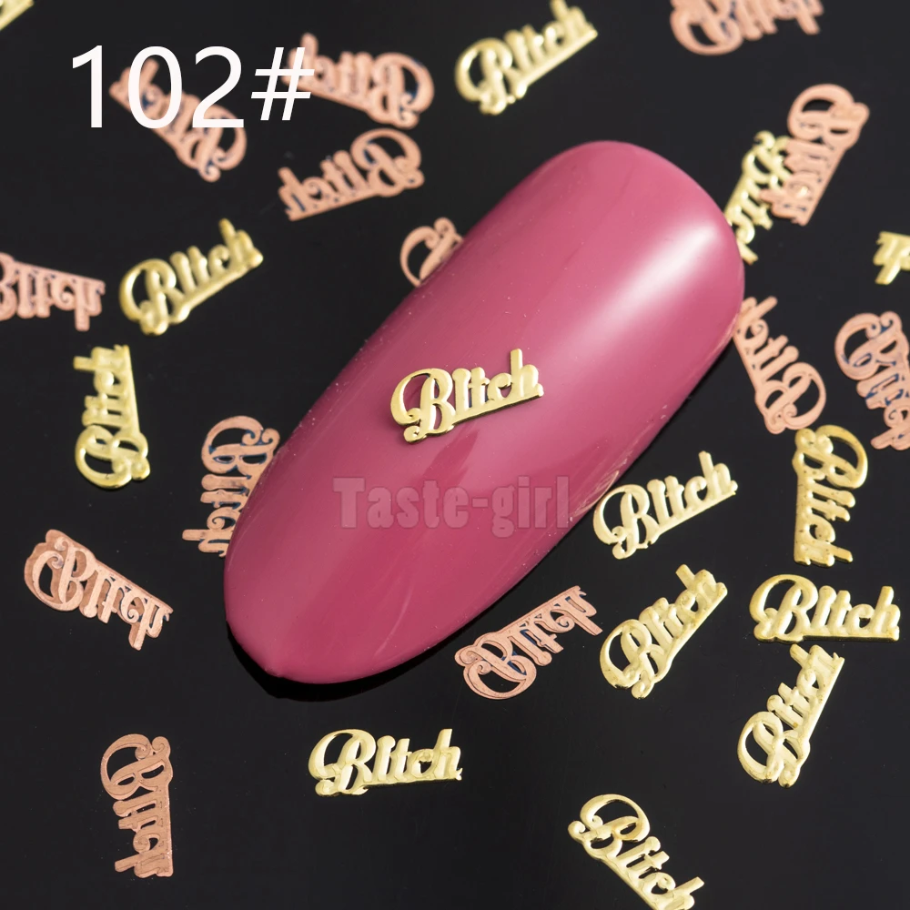 800KJ102 800pcs/pack Metallic Bitch Fcuk Letter Nail Art Decoration Gold Brone Back Slice Decals Sticker Nails Accessories DIY - Цвет: 800KJ102