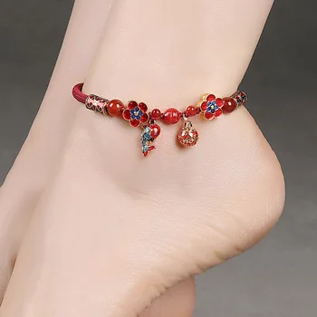 

New woman's fish jewelry glaze beaded summer beach rose red leg bracelet Anklet for girl couple barefoot chain fashion gift