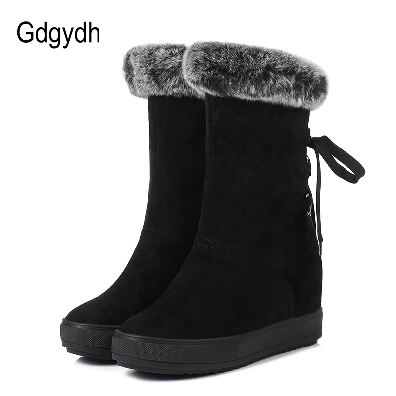 Gdgydh/зимние сапоги на шнуровке; женская обувь с мехом внутри; Новинка года; зимняя теплая обувь на натуральном меху, увеличивающая рост; цвет черный, белый; хорошее качество