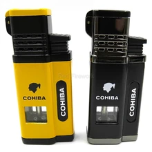 COHIBA бизнес ветрозащитная Зажигалка сигарета металлические зажигалки 4 фонарь Jet Пламя W/Сигара удар подарочная коробка
