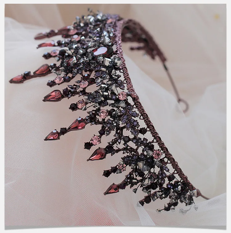 Vintage barokowe opaski fioletowy kryształ tiary korony Bride Noiva stroiki ślubne peruki imprezowe biżuteria Rhinestone Crown