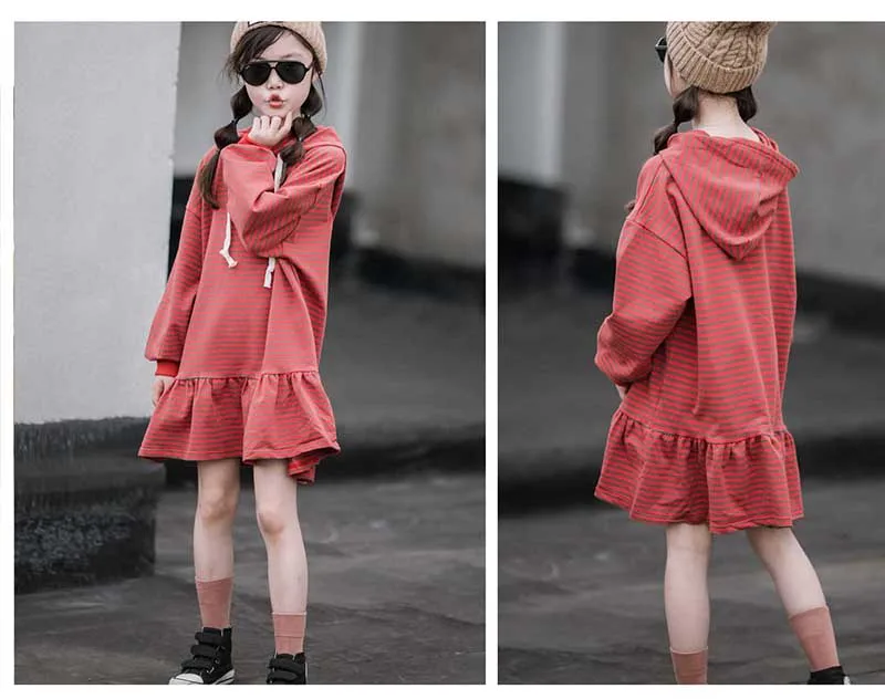 Mother And Daughter Clothing Girl Dress Autumn 2019 School Kids Sweatshirt Dress Striped Children Dresses Cotton Toddler Hoodies (8)